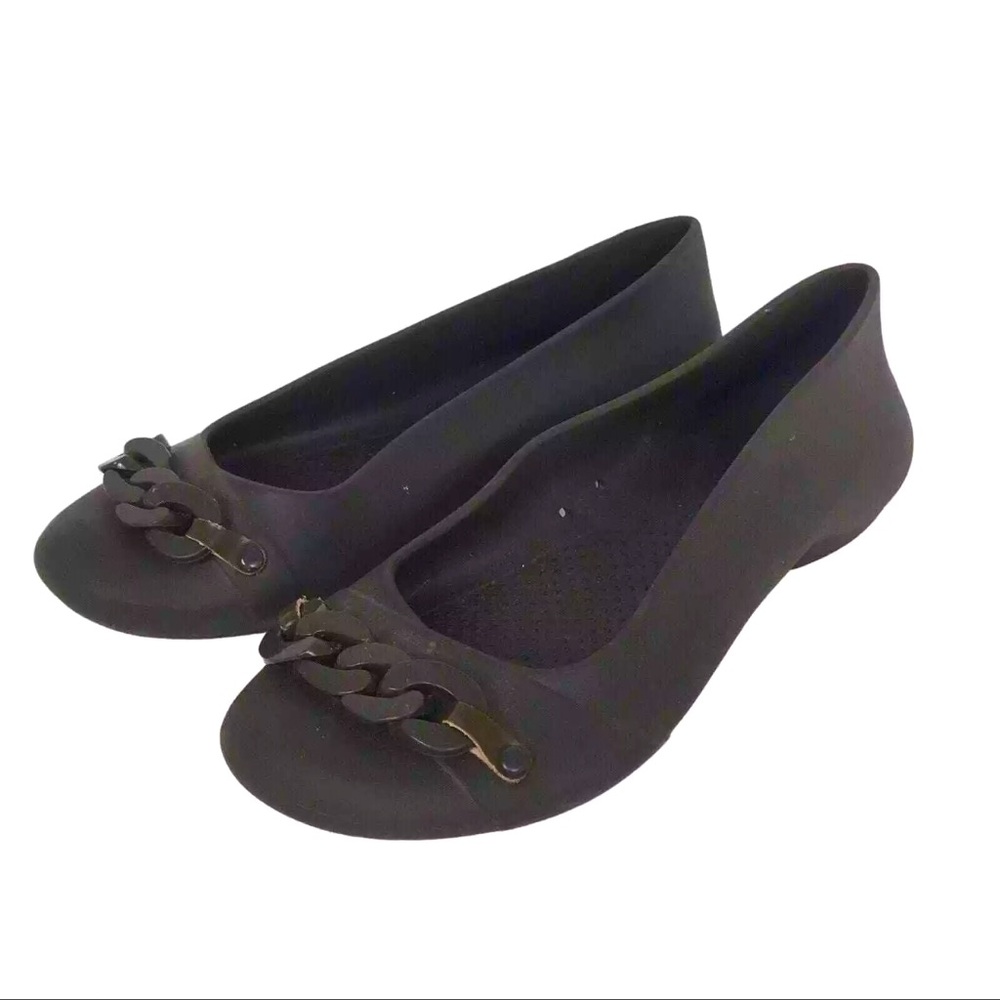 Crocs Girls Sz 8W Ballerina Flats Brown Slip On Water Shoes Chain